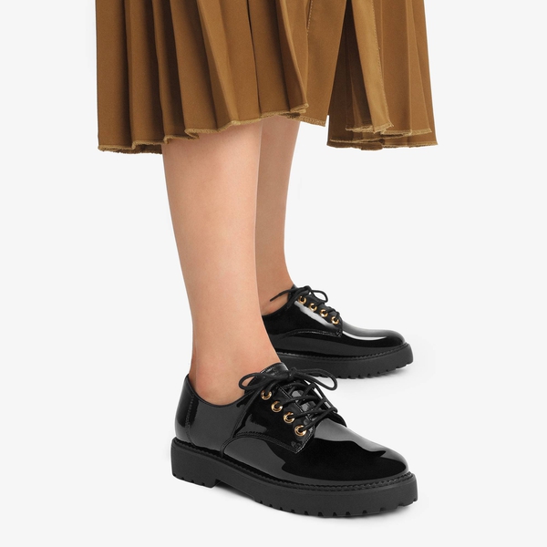 Classic Lace-Up Oxford Shoes - BLACK PAT - 1